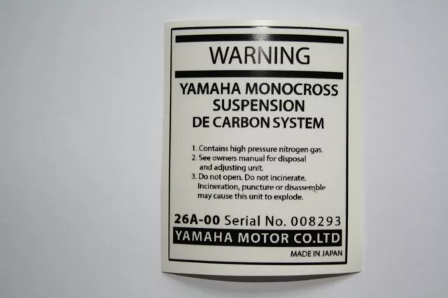 Yamaha IT490 /YZ490 REAR SHOCK ABSORBER CAUTION WARNING DECAL