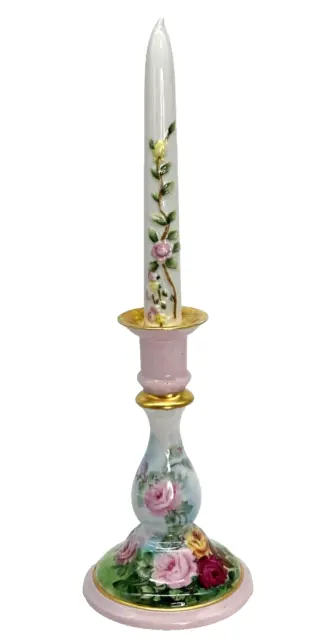Porcelain Hand Painted Candlestick Holder with Porcelain Decorated Faux Candle
