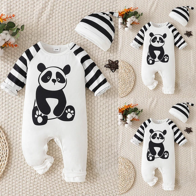 2PCS Newborn Baby Boys Striped Long Sleeve Romper Bodysuit Hat Set Infant Outfit