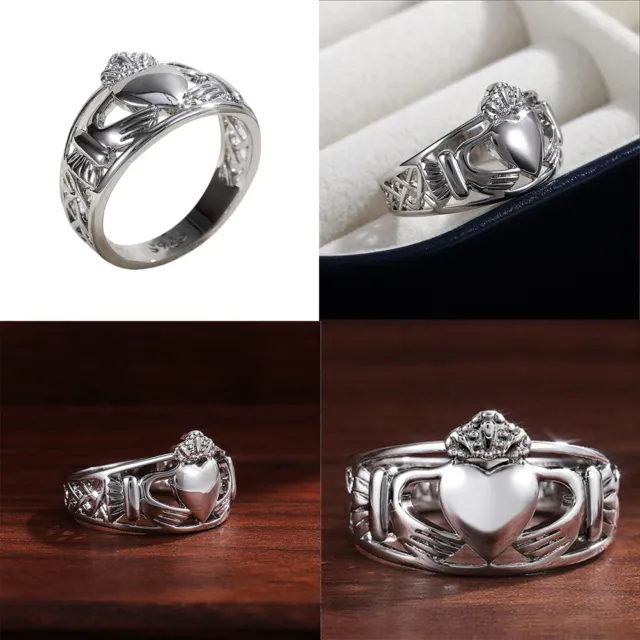 US 2 Pack Mens Celtic Irish Claddagh Stainless Steel Wedding Band Ring Size 7-11