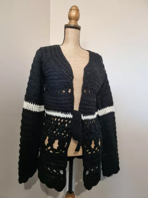 Georges Rech : Superbe Gilet Hiver Tricot Style Crochet Noir Blanc Neuf Etiquett