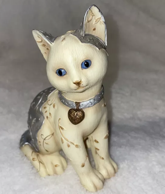 Elements 2007 Cat Kitten Blue Eyes Heart Collar Ivory Silver Gold Tones EUC