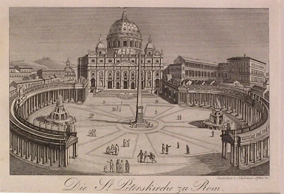 stampa originale del 1834 Basilica San Pietro Roma cm 35x30