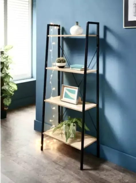 Ladder Shelf Bookcase 4 Tier Display Storage Shelving Unit Stand Wall Rack