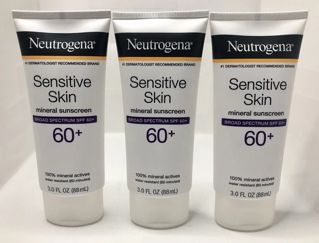 Loción Protector Solar Mineral para Piel Sensible Neutrogena FPS 60 Lote X3 Descontado *LEER