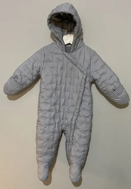 Next Snowsuit Grey 3-6 months Padded Pram suit All In One Coat Hooded Mittens