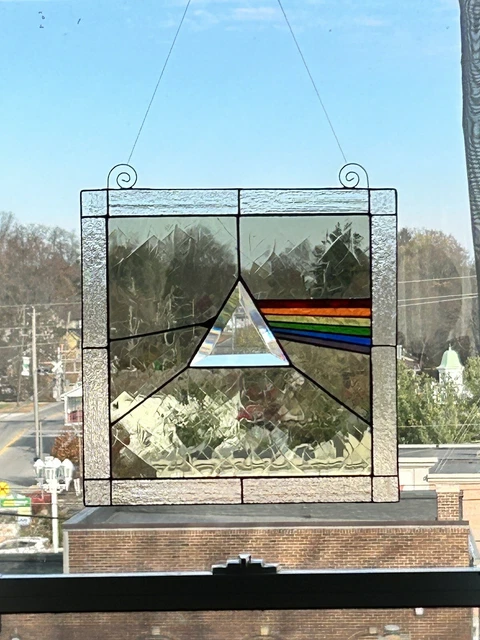 Pink Floyd Inspired Stained Glass Window Panel Handcrafted USA  Suncatcher
