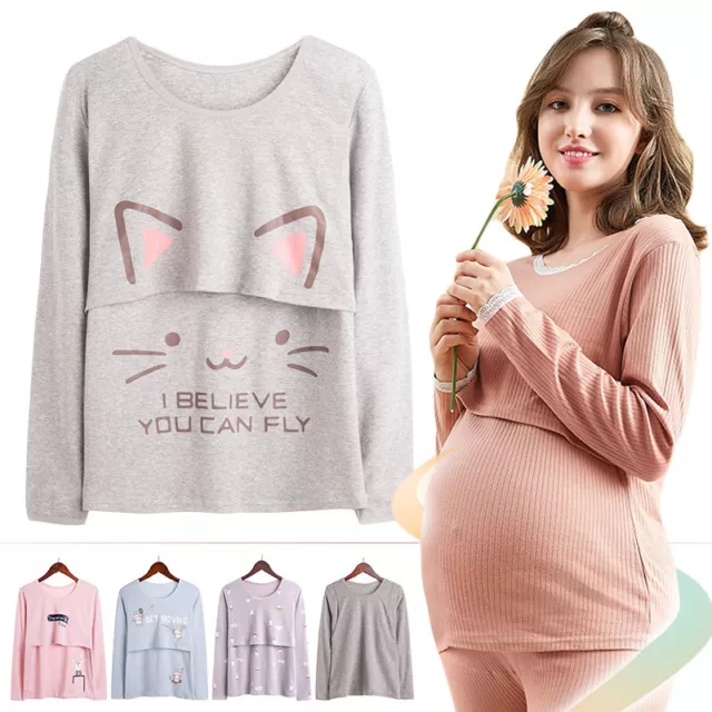 Maternity Pajamas Breastfeeding Pregnant Women Long Sleeves Loose Top Sleepwear