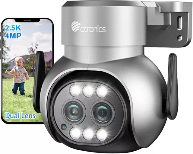 CTRONICS 2.5K 4MP Caméra Surveillance WiFi Extérieure avec Double