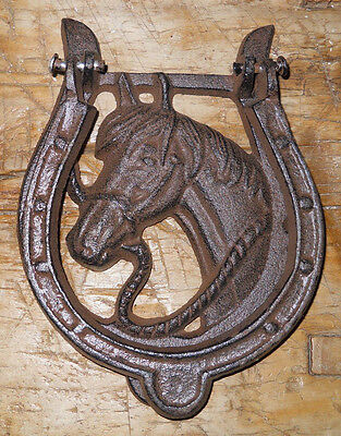 Cast Iron Antique Style Rustic HORSE HEAD Door Knocker Western Cowboy HORSESHOE