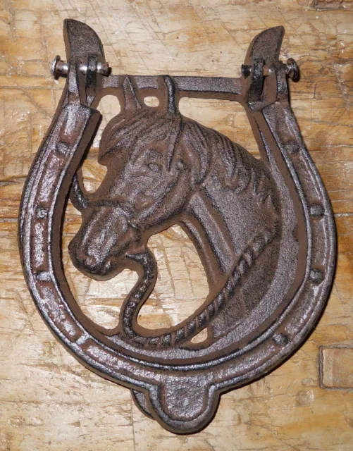 Cast Iron Antique Style Rustic HORSE HEAD Door Knocker Western Cowboy HORSESHOE