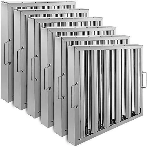 Pack of 6 Hood Filters 19.5W x 15.5H Inch, 430 Stainless Steel 5 Grooves Comm...