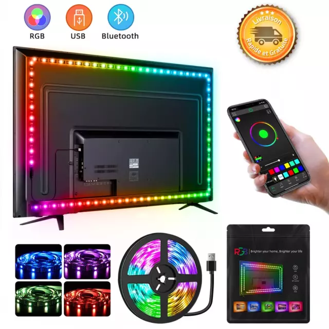 Bande Lumineuse LED Adhésive RGB Bluetooth Contrôle Application USB 5V pour TV