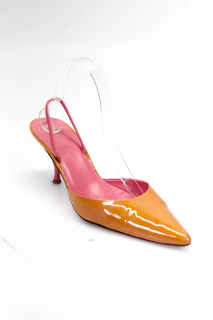 Delman Womens Pointed Toe Slingback Pumps Pink Orange Patent Leather Size 9.5