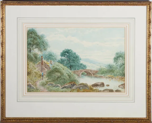 H. Hilton  - 19th Century Watercolour, Path to the Bridge