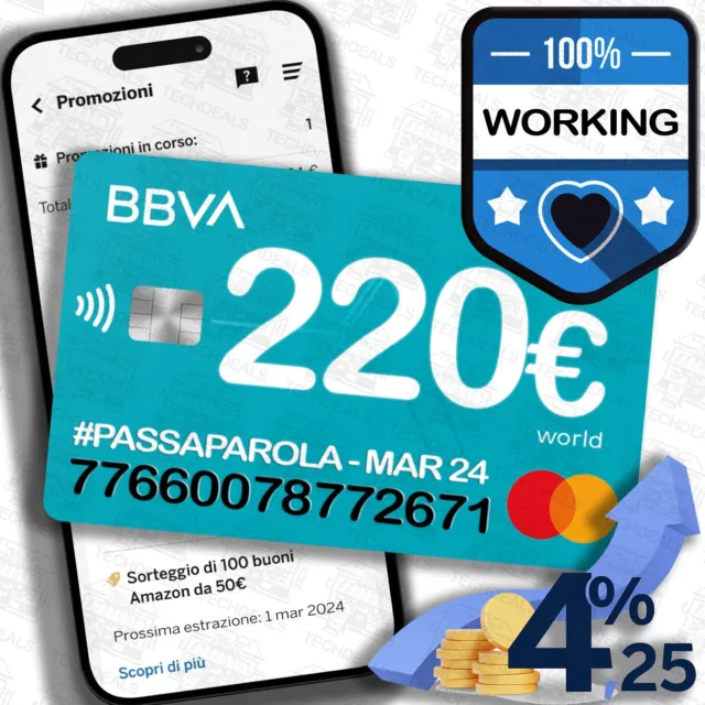 Conto Bbva Codice Passaparola 77660078772671 Bonus + Cashback + Buoni Amazon