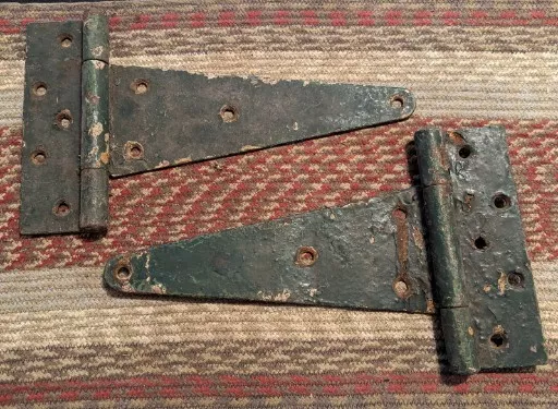 Vintage Pair Lot of 2 Large Iron Barn Door Hate Green Hinges Rustic Repurpose