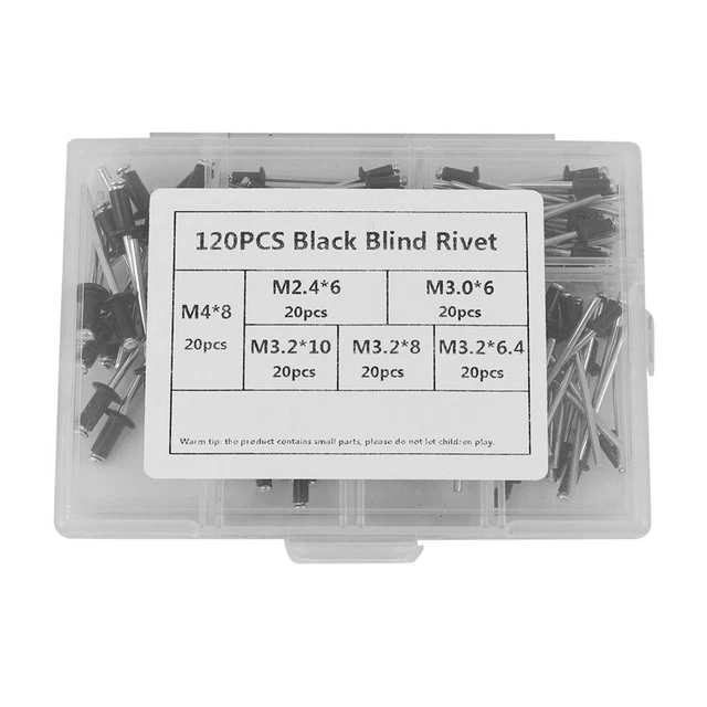 120Pcs/Set M2.4 M3.0 M3.2 Rivetti Ciechi In Alluminio Nero Rivetti Decor V8I7