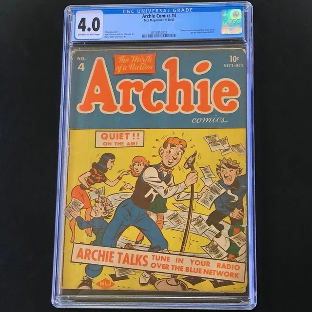Archie Comics #4 (MLJ 1943) 💥 CGC 4.0 OW-W 💥 Only 38 in Census! Golden Age