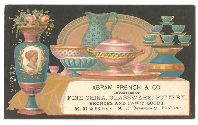 ABRAM FRENCH & CO. Victorian Trade Card-BOSTON, MASS-BRONZES CHINA GLASSWARE