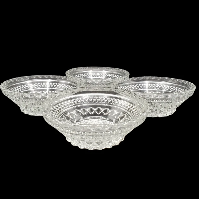 Anchor Hocking Wexford Berry Fruit Bowl Set 4 Small Clear Cut Glass 5.25" VTG