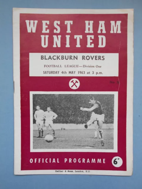 West Ham Blackburn Rovers  1962/63 League Division One mint condition