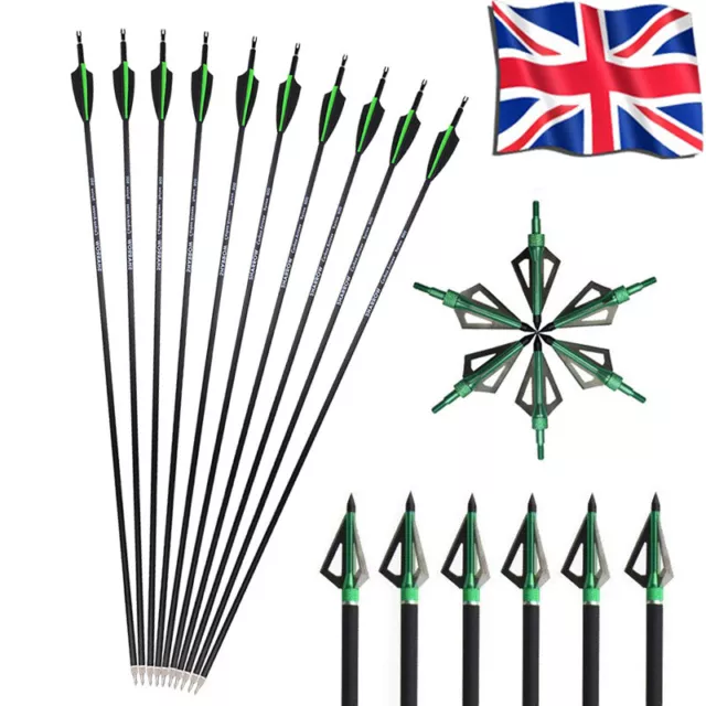 12X Carbon Arrows 30" Hunting Blade Arrowheads SP500 Compound Recurve Bow Target