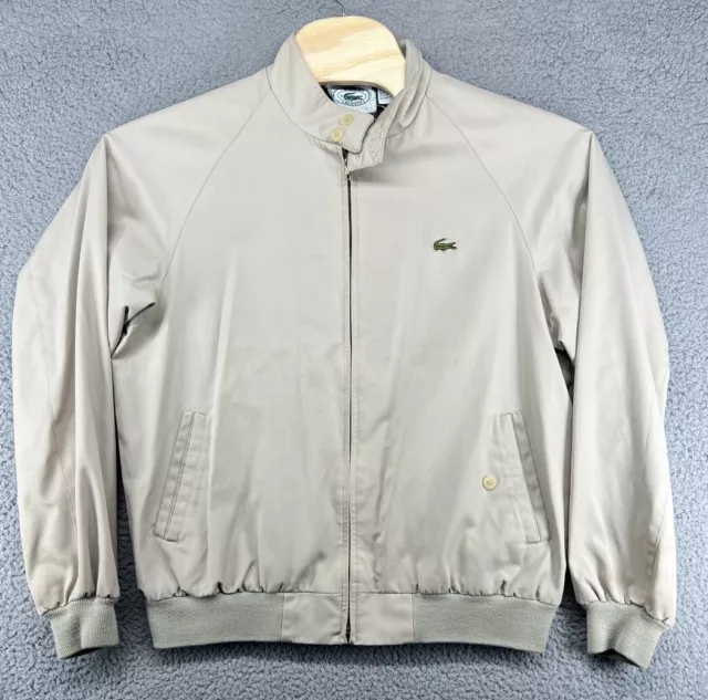 Vintage Izod Lacoste Zip Up Jacket Windbreaker Tan Size Large L Plaid Liner READ