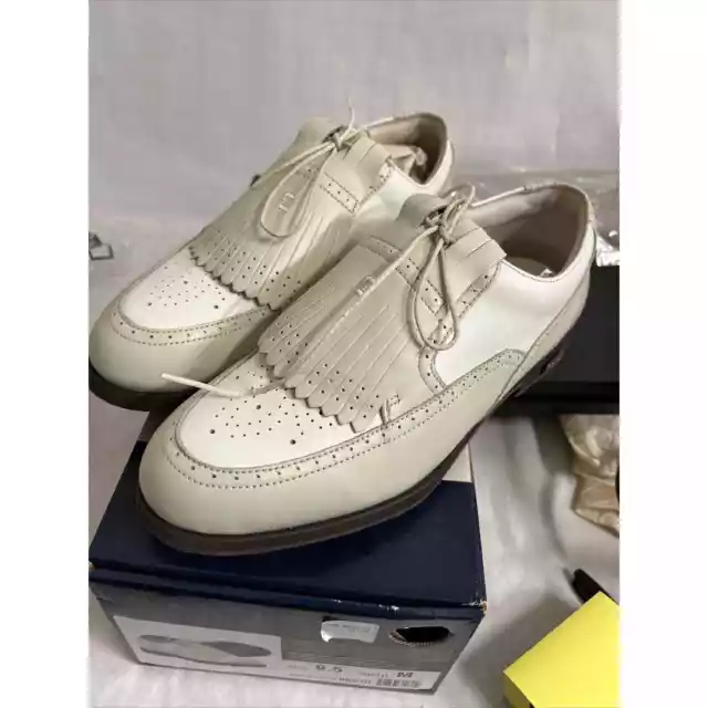 Zapatos de golf para mujer FootJoy Europa Collection talla 9,5 M 98910 cuero blanco topo