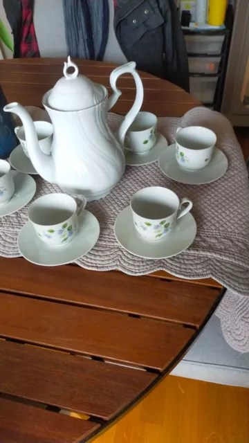 service à café ancien  en porcelaine  germany  une theiere blanche 6 tasses 6 so