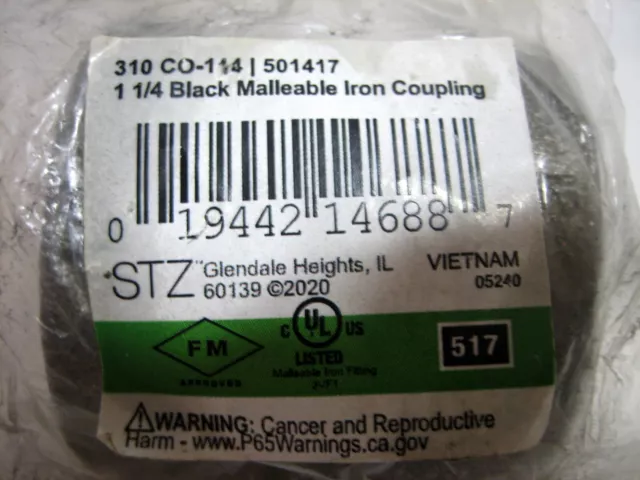 310 CO-114 501417 Black Malleable Iron Coupling 1 1/4 in. STZ