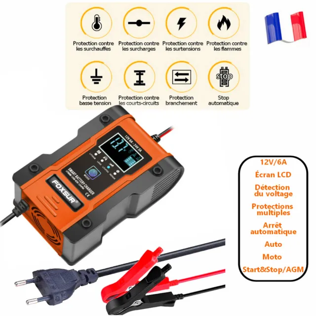 Chargeur De Batterie Auto/Moto Automatique, Au Plomb, Pour Gel Agm,12V 24V 120Ah