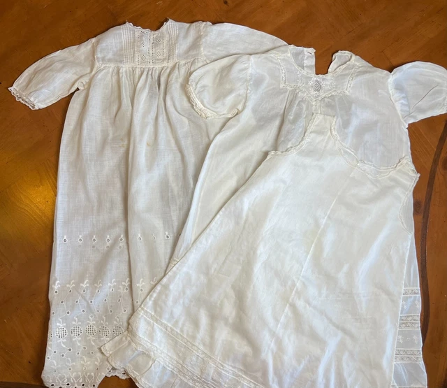 Three Vintage White Infant Gowns  -One with matching slip