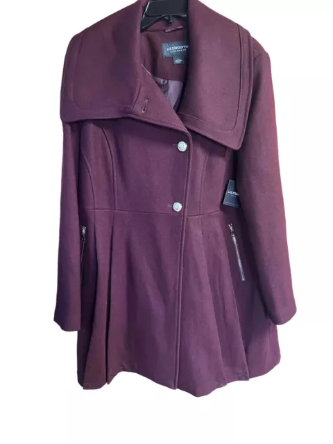 Liz Claiborne Wool Blend Single Breasted Pleated  Jacket Sz L Wine NWT $220