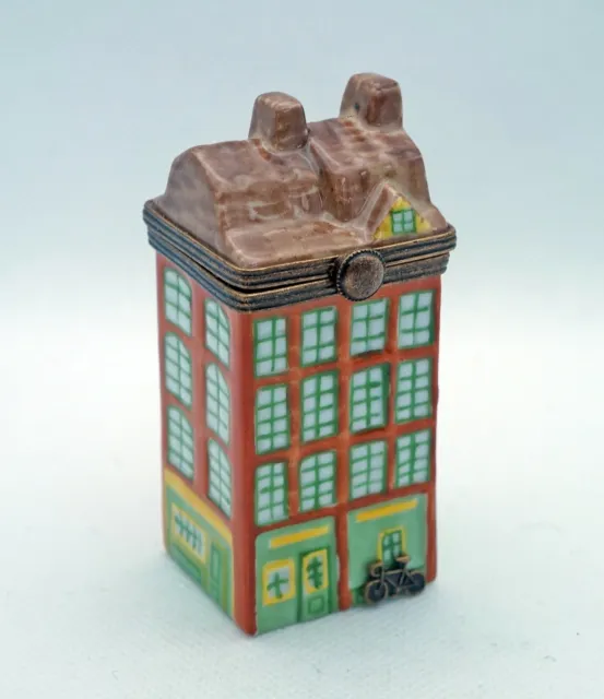 New French Limoges Trinket Box Amazing Paris Building with Bicycle