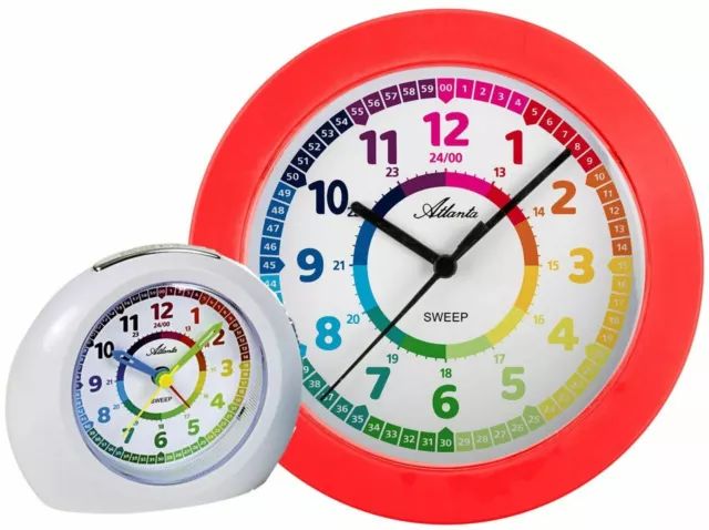 Kinder Wanduhr + Wecker ohne Ticken Lernuhr Licht Snooze -  ATLANTA 44831_19670
