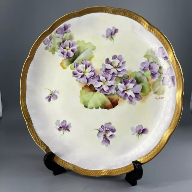 Richard Ginori Italy Hand painted Plate Floral Purple 10" Numbered 217 & Signed 