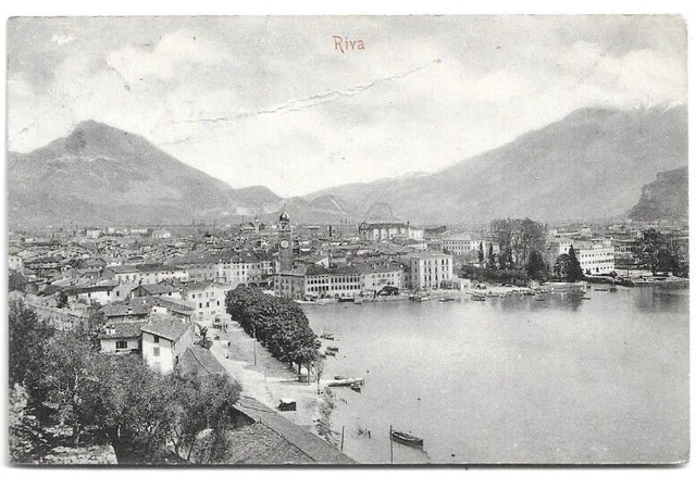 CARTOLINA LAGO DI GARDA ,RIVA - PANORAMA viaggiata 1910 Ca.