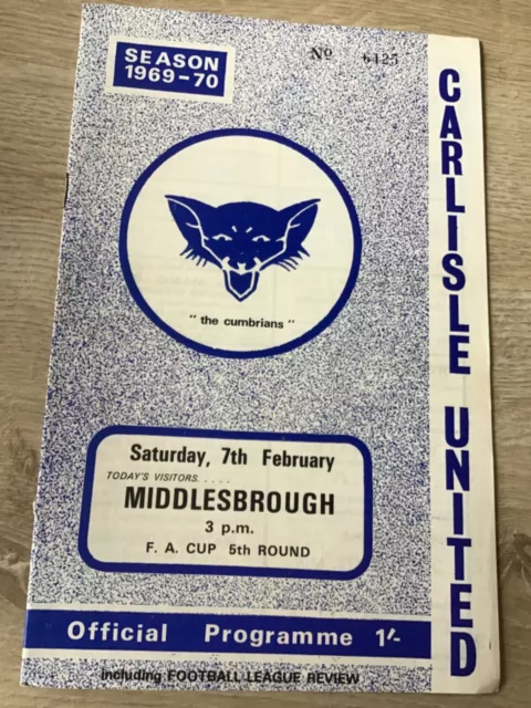 Carlisle Utd v Middlesbrough 1969-70 programme 