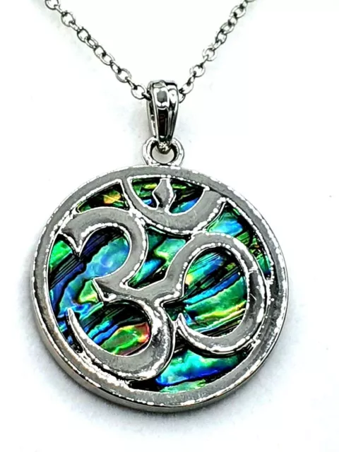 Om Abalone Paua Shell Peace Colgante Collar 18 Pulgadas Joyas Caja de Regalo 2