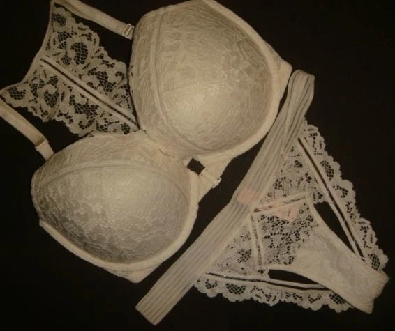 Victoria's Secret 34DDD Racerback Bh Set S, M Kokosnuss Weiße Spitze Ivory Braut