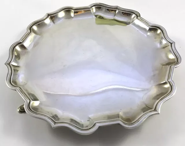 Salver argento inglese massiccio con marchio antico 1910 C S Harris & Sons Ltd 351g