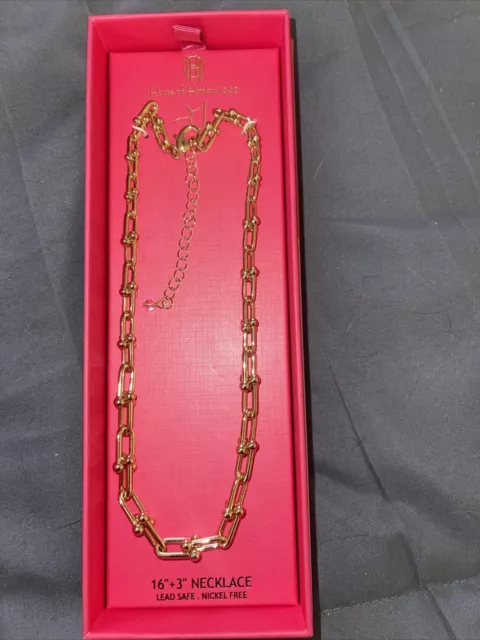 Revolve House of Harlow 1960 Necklace Gold Tone Paper Clip U Link 16" + 3"