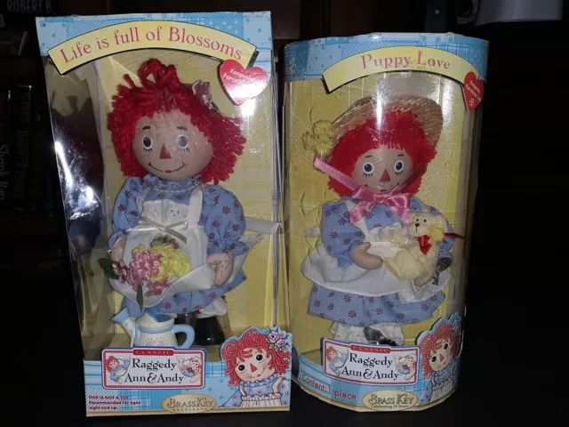 Raggedy Ann & Andy Brass Key Keepsakes Porcelain Doll Two Dolls