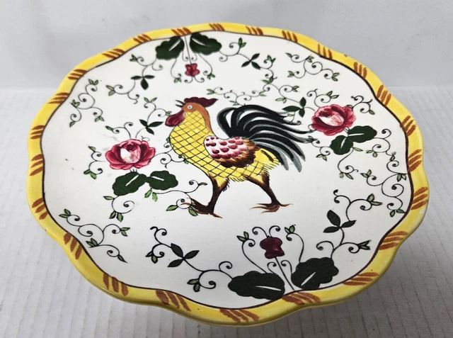 Ucagco China Rooster Cake Pedestal Serving Raised Platter Early Provincial Japan