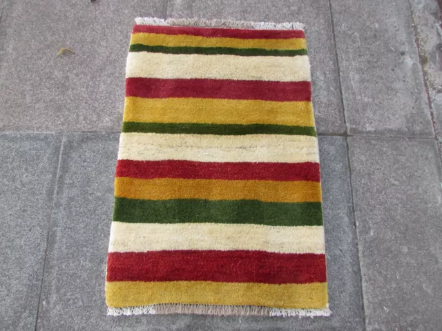 Vintage Traditional Hand Made Oriental Gabbe Wool Red Green Rug 90x61cm