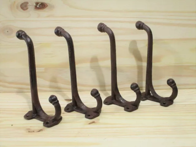 4 Large Harness Hooks Rack Coat Hat Rustic Cast Iron Barn Heavy Duty 7 1/2" Long