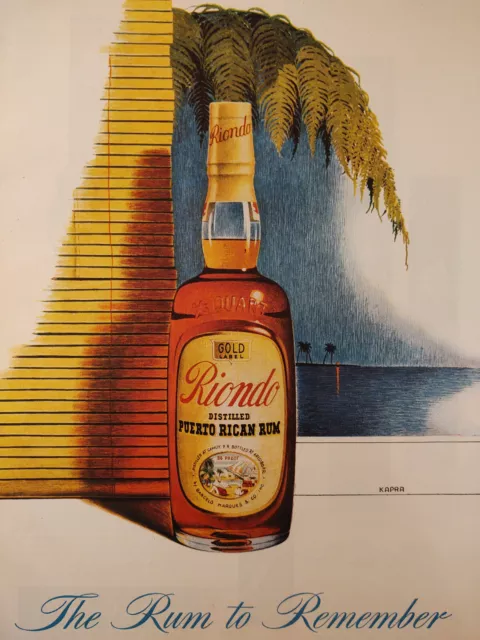 1946 Original Esquire Art WWII Era Art Ad Riondo Rum and Waltham Watches