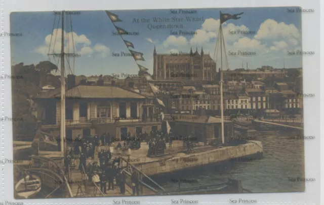 White Star Line postcard RMS Titanic pier Queenstown Irish passengers wharf Cobh