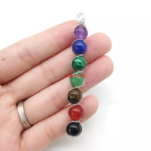 Natural 7 Chakra Gemstone Beads Pendant Wire Wrapped Healing Reiki Crystal 4
